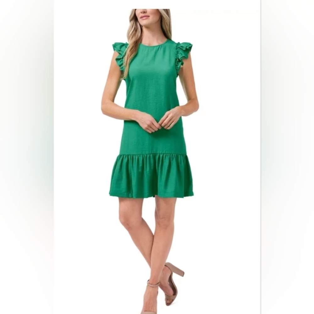CeCe Sleeveless Fully Lined Ruffled Hem Dress - Green